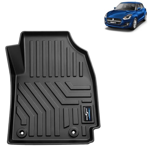 Image of KINGSWAY Accessories Custom-Fit TPE 5D Car Floor Mats Only Compatible with Maruti Suzuki Swift | Year 2021 to 2024 | Set of 3 Pcs | All Weather Anti Slip Foot Mat | Black | 2 Years Warranty