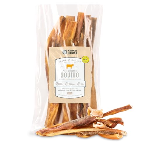 Animal House - Snack Naturale per Cani BARF alla Pelle di Testa Bovina, 30 cm, Delizia Proteica Europea per il Benessere del Tuo Amico a Quattro Zampe (500 GR, PELLE DI TESTA BOVINA 30 CM)