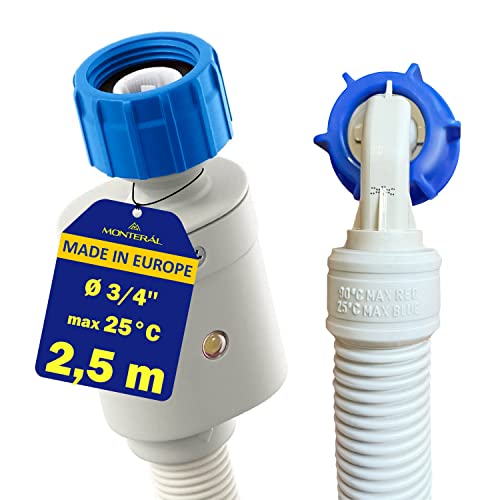 Manguera Aquastop para Lavadora y Lavavajillas 2,5m con Válvula de Seguridad Recta y Acodada Ø 3/4 Manguera de Entrada de Agua Segura Garantía de 10 Años - Monteral