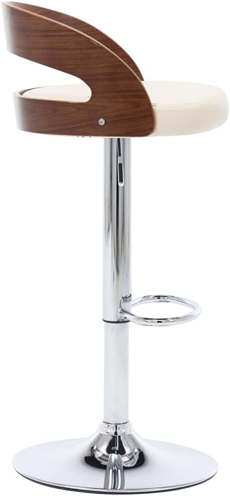 vidaXL Set of 2 Bar Stools, Pub Chair, Bistro Seat, Dining Room, Kitchen, Living Room, Home, Interior, Cream Leatherette and Curved Wood