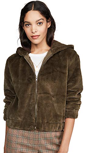 cupcakes and cashmere Women's Breda Faux Fur Hooded Jacket, Army, Extra Small
