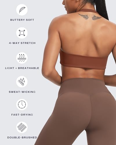 Image of Aoxjox Women's Workout Sports Bras Fitness Taylor Scrunch Halter Bra Yoga Crop Tank