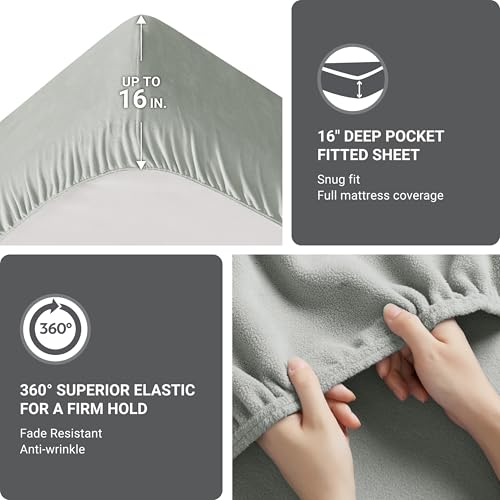 Image of True North by Sleep Philosophy Micro Fleece Bed Sheet Set, Warm, Sheets with 14 inch Deep Pocket, for Cold Season Cozy Sheet-Set, Matching Pillow Case, Queen, Grey, 4 Piece