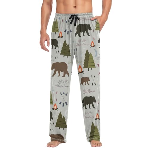 Vintage Arrows Trees Bear Pajama Pants Forest Animals Men's Pajama Bottoms Lounge Sleepwear PJs Casual Sleep Pants L4