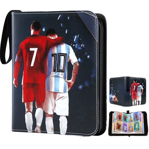 Card Binder, Football Trading Holder Binder Collectible for Kids, PU Leather Cards Trainer Albums, Binder for Card, 50 Page - Capacity 400Cards Birthday Football for Boys