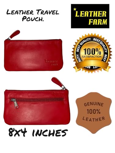 Image of Leather Travel Pouch - Beautifully Handcrafted YKK Zippered Pouch Handmade - 8 x 4 inches.(RED)