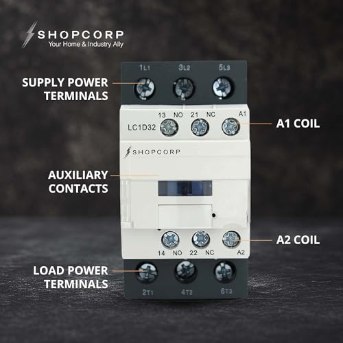 Shopcorp 3 pole Contactor 30 Amp Normally Open IEC 660V Switch, Auxiliary 1NO/1NC - 220 / 240VAC Coil Inductive 32A and Resistive 50A, AC Contactor - with Mounting Base for DIN Rail by SHOPCORP - Image 4