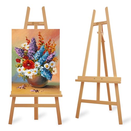 Heavy Duty A-Frame Wood Easel Stand - Adjustable Studio Easel Holds Large Canvas, Mirror, Wedding Sign Up to 90 Inches, Floor Display Easel for Artists & Events, Natural Beechwood