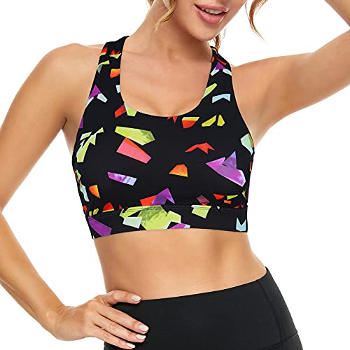 Image of Sports Bras for Women High Impact Support for Yoga Gym Running Workout Fitness Strappy Sports Bra with Padded Removable Cups, Colorful Geometry, Small