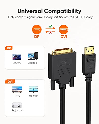 Image of CableCreation DisplayPort to DVI Cable 6FT, DVI to DP Cable, DV I to DisplayPort Adapter Male to Male, 1080P 60Hz Full HD Gold-Plated DVI to DisplayPort Cable 6Feet