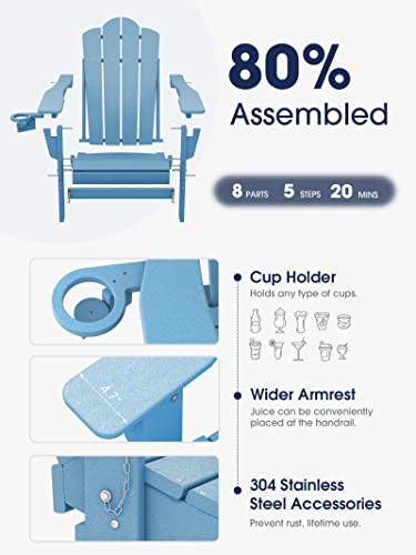 Kingyes Folding Ajustable Backrest Adirondack Chair, Light Blue #TOP3