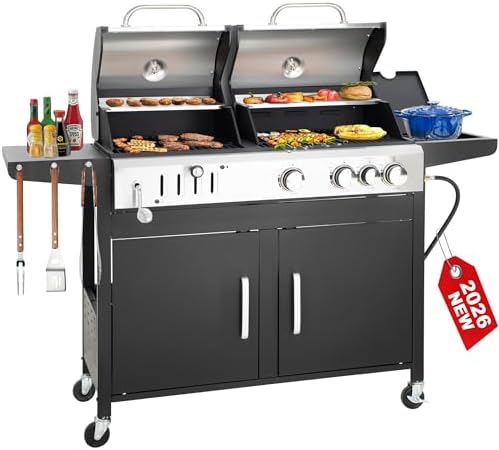 3 Burner Propane Gas and Charcoal Grill Combo with Side Burner & ...