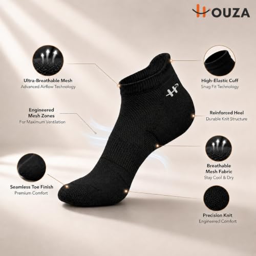 Image of HOUZA Bamboo Ankle Socks For Men | Anti-Bacterial, Breathable & Odour-Free | 3X Softer Than Cotton Socks | Ideal for Sports, Walking, Gym & Daily Wear | Sizes- (UK 7-10)