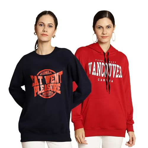 Image of Mack Jonney Printed Round Neck Cotton Fleece Sweatshirt for Women (Pack of 2)-MACK51225