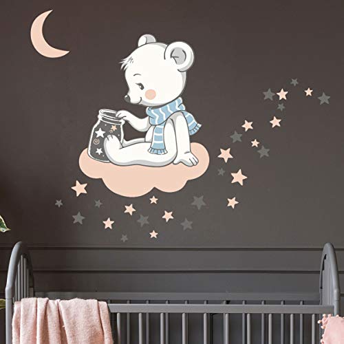 Children's Wall Stickers, Baby Room Decoration, Children's Wall Stickers, Bear on Cloud + 110 Stars, Boy's Wall Sticker - Image 4