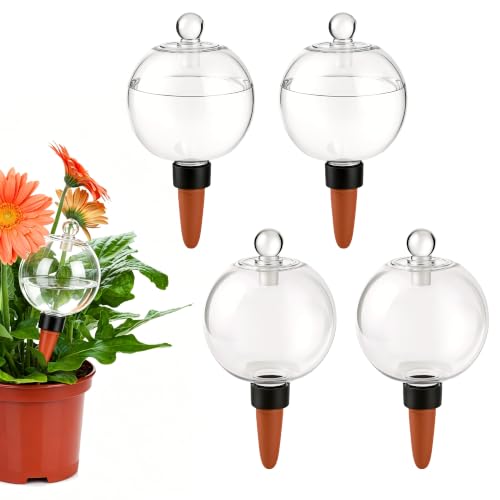 OAKENCREST 4 Pezzi Globi per Irrigazione Automatica, 500ml Set Irrigazione a Goccia per Vasi, Trasparenti con Coperchio in Vetro, Sfera di Irrigazione per Vasi da Interno, Balconi e Giardini
