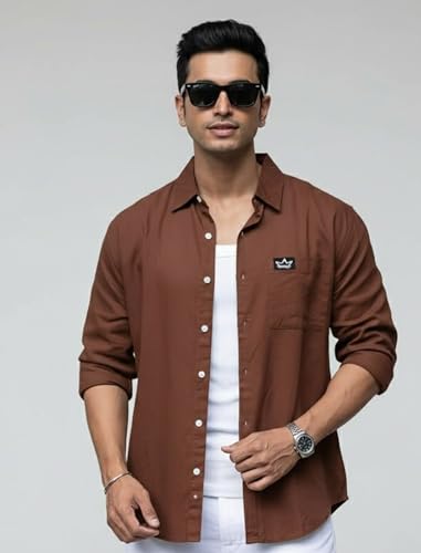 Image of IndoPrimo Men's Regular Fit Cotton Casual Shirt | Premium Solid Full Sleeve Shirt