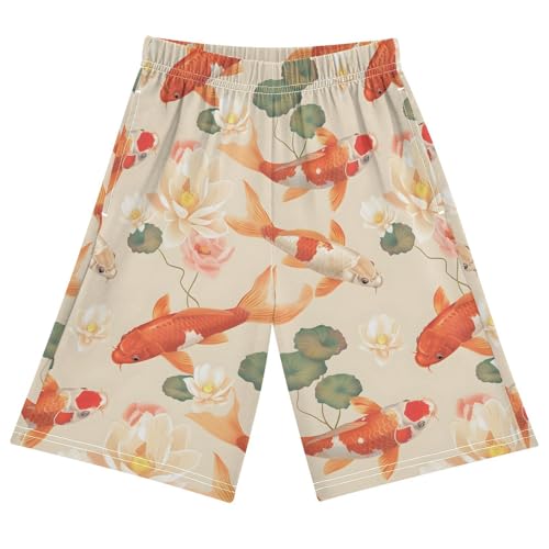 ALAZA Fish Water Lily Blossom Pajama Shorts Sleep Shorts Pant Lounge Pajama Bottoms Elastic Waist with Pockets