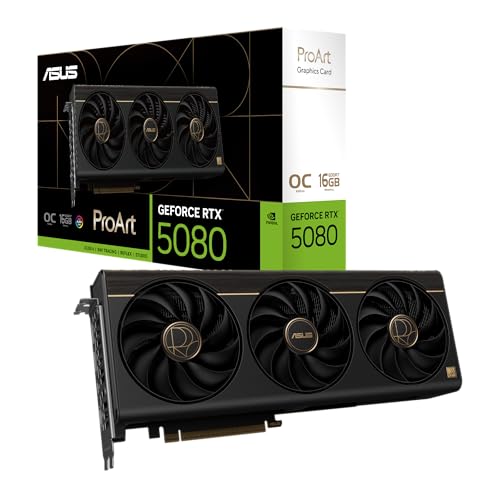 ASUS ProArt GeForce RTX 5080 16GB OC Edition GDDR7 Content Creation Grafikkarte (NVIDIA Blackwell, DLSS 4, Gaming, 2,5-Slot, PCIe 5.0, 1x USB-C, 1x HDMI 2.1b, 2x DisplayPort 2.1b, PROART-RTX5080-O16G)