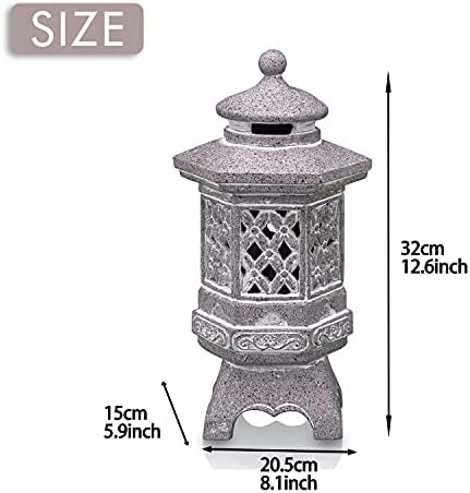 TERESA'S COLLECTIONS Pagoda Solar Garden Ornaments Outdoor, Zen Asian Japanese Decor, Lantern Pagoda Garden Statue Figurines for Landscape Balcony Decorations, 32cm Tall