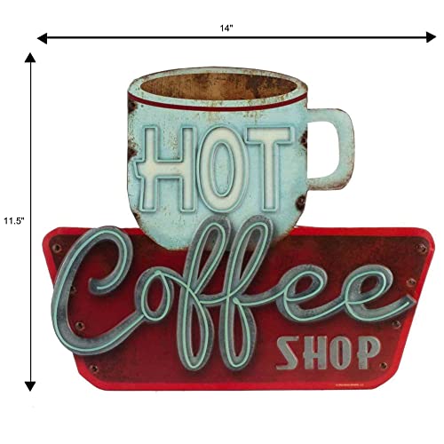 Open Road Brands Hot Coffee Shop Embossed Metal Sign - Vintage Diner Coffee Sign For Kitchen, Office Or Coffee Bar #TOP7