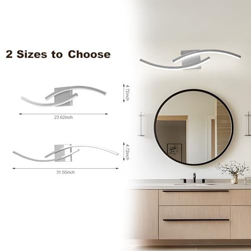 Image of 23.62 inch Modern Bathroom Vanity Light Brushed Nickel Lights Fixtures Dimmable 5CCT Led Bathroom Light Fixture Over Mirror Modern Wall lamp for Cabinet Hallway