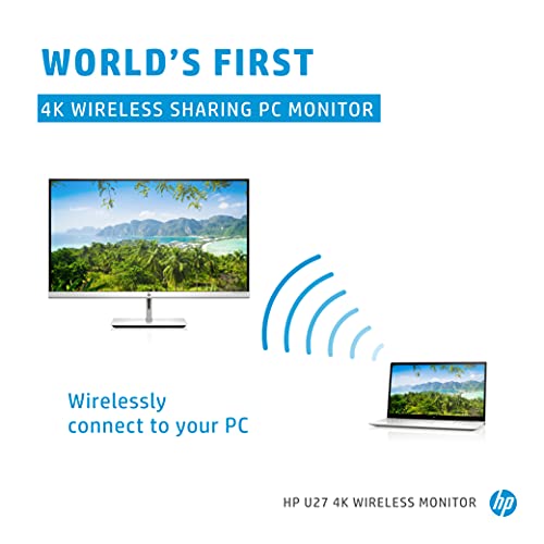 HP U27 4K Wireless Monitor with 4k Ultra High Definition, Wireless Sharing, IPS Panel suitable for Remote Work, Home Office, Students, Gaming, Chrome, 9TQ12AA