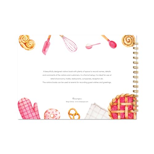 Image of Visitor Book - 8 x 12 Inches | Bakery Pattern Wire Bound Guest Register for Hotels, Offices, Exhibitions, Boutiques & Business Use | Medium Size Visitor Log Book for Reception & Front Desk