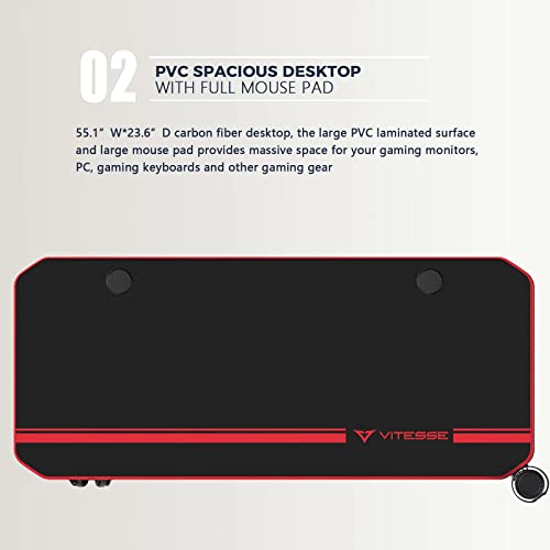 Waleaf Gaming Desk 55 Inch,Pc Gaming Table,Racing Style Computer Desk With Free Full Mouse Pad & Usb Gaming Handle Rack, T-Shaped Professional Gamer Game Station With Cup Holder & Headphone Hook #TOP4