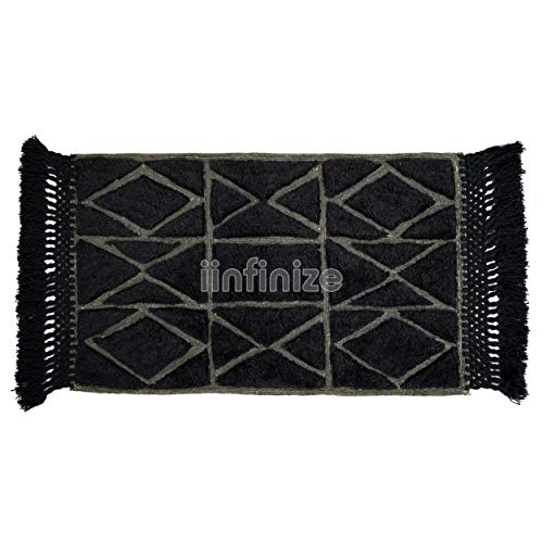 Alfombra atractiva suave y peluda de algodón negro estilo boho 2
