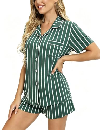 Image of SWOMOG Womens Button Down Pajamas Set Short Sleeve Sleepwear Bride Soft Pj Lounge Sets XS-3XL