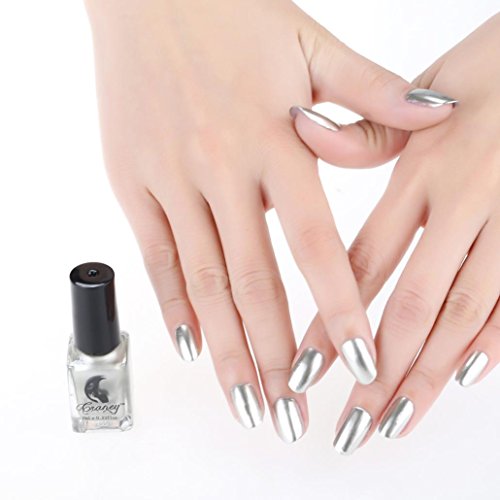 Putars Mirror Nail Polish Plating Silver Paste Metal Color Stainless Steel Mirror Silver Nail Polish for Nail Art 6ml (C)
