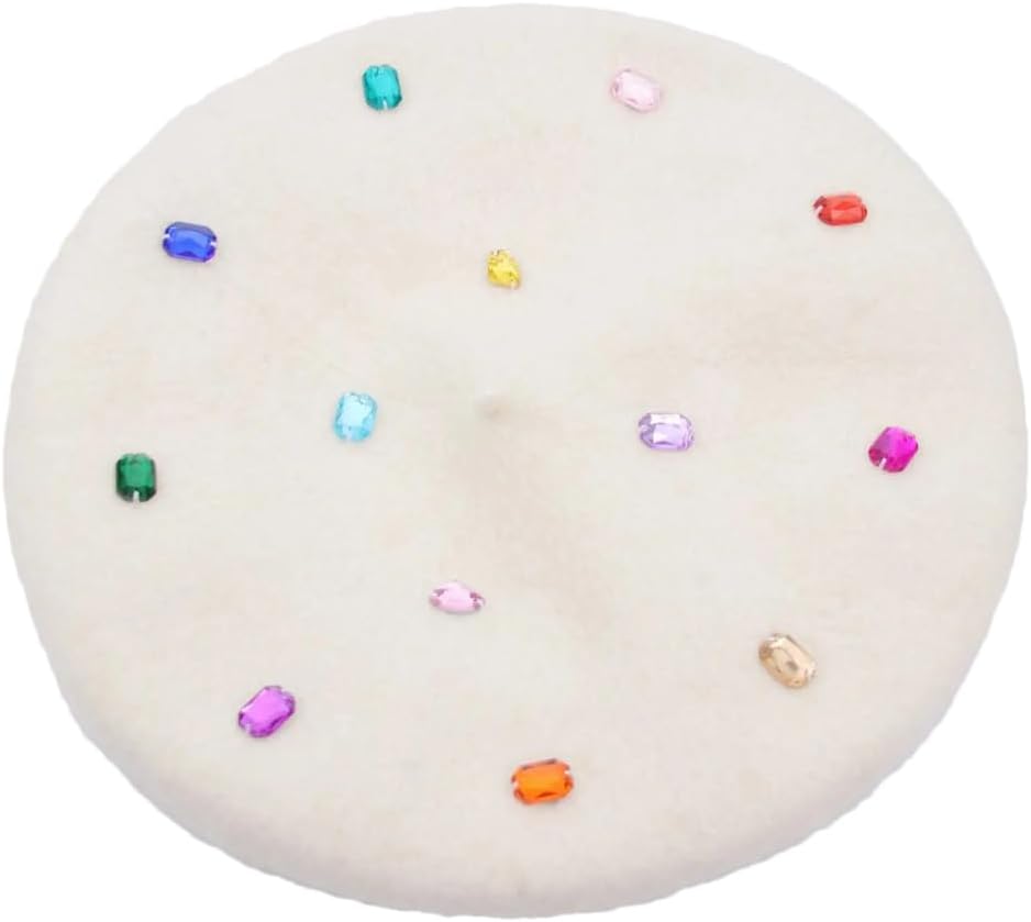 Dcvmvmn Women Winter Hat Wool Beret Painter Cap Beads Beret White