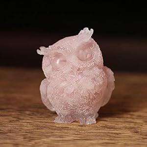 OwMell 2.5″ Owl Statue Natural Rose Quartz Tumbled Stone Gemstone Owl Figurine Home Decor