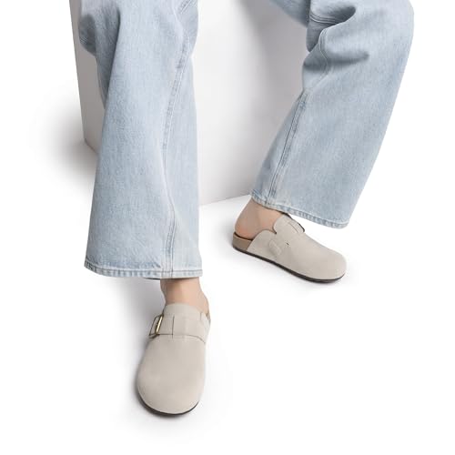 DREAM PAIRS Clogs for Women Suede Mules Wide Toe Shoes Wide Width Slip On Comfortable Clogs with Lightweight Soft Footbed, Anti-Slip Outsole, Arch Support,Size 9,Grey,DWUMMU2505