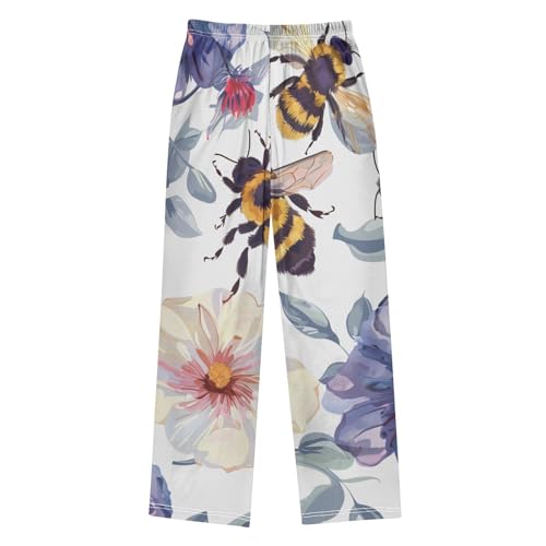ZZXXB Lovely Bee Flowers Boys Long Pants Soft Trousers Elastic Waist Kids Lounge Bottoms with Pockets S-XL2