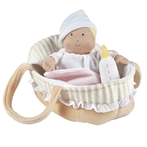 Muñeca suave de bebé con cuna y manta miniatura 1