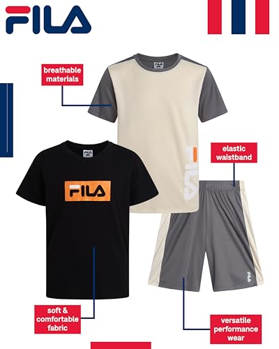 Fila Conjunto de shorts para meninos - 3 peças de camisas de manga curta e shorts atléticos de desem
