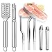 Produktbild LAISHUNHE 7er Set Küchenpinzette Edelstahl Koch Pinzette Gräten Pinzette Grätenzange für fisch Fleischpinzette Fischpinzette Rostfrei Flach und Slant Zange für Koch Meeresfrüchte Geflügel Silber