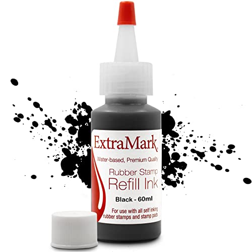 ExtraMark Premium Stamp Refill Ink for Self-Inking Stamps and Stamp Pads, 60 ml, Black Color Ink.