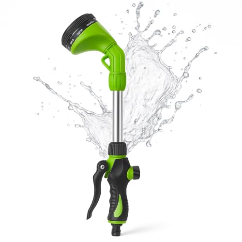Pistola de Riego, Lanza de Riego Pulverizadora, 9 Modos Pulverizar Ajustable Pistola de Agua, para Limpieza de Automóvil/Riego del jardín, Baño de mascotas, Válvula control hidraulico