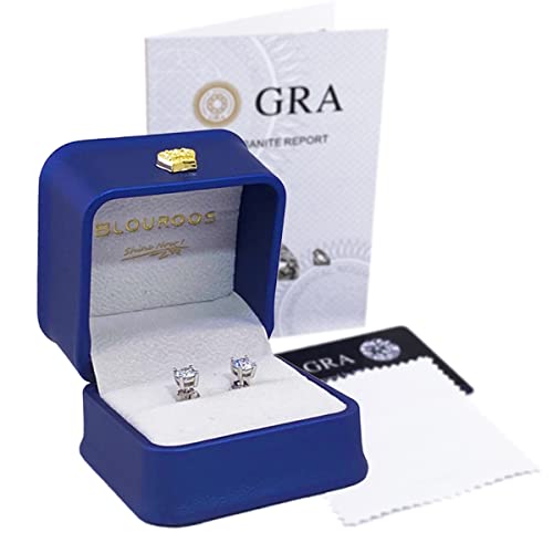 Blouroos Moissanite Stud Earrings For Women Man 1 Carat 18K Real White Gold Plated Round Cut Lab Grown Fake Small Diamond 925 Sterling Silver Cartilage Piercing Screw Back Hypoallergenic Nickel Free #TOP3