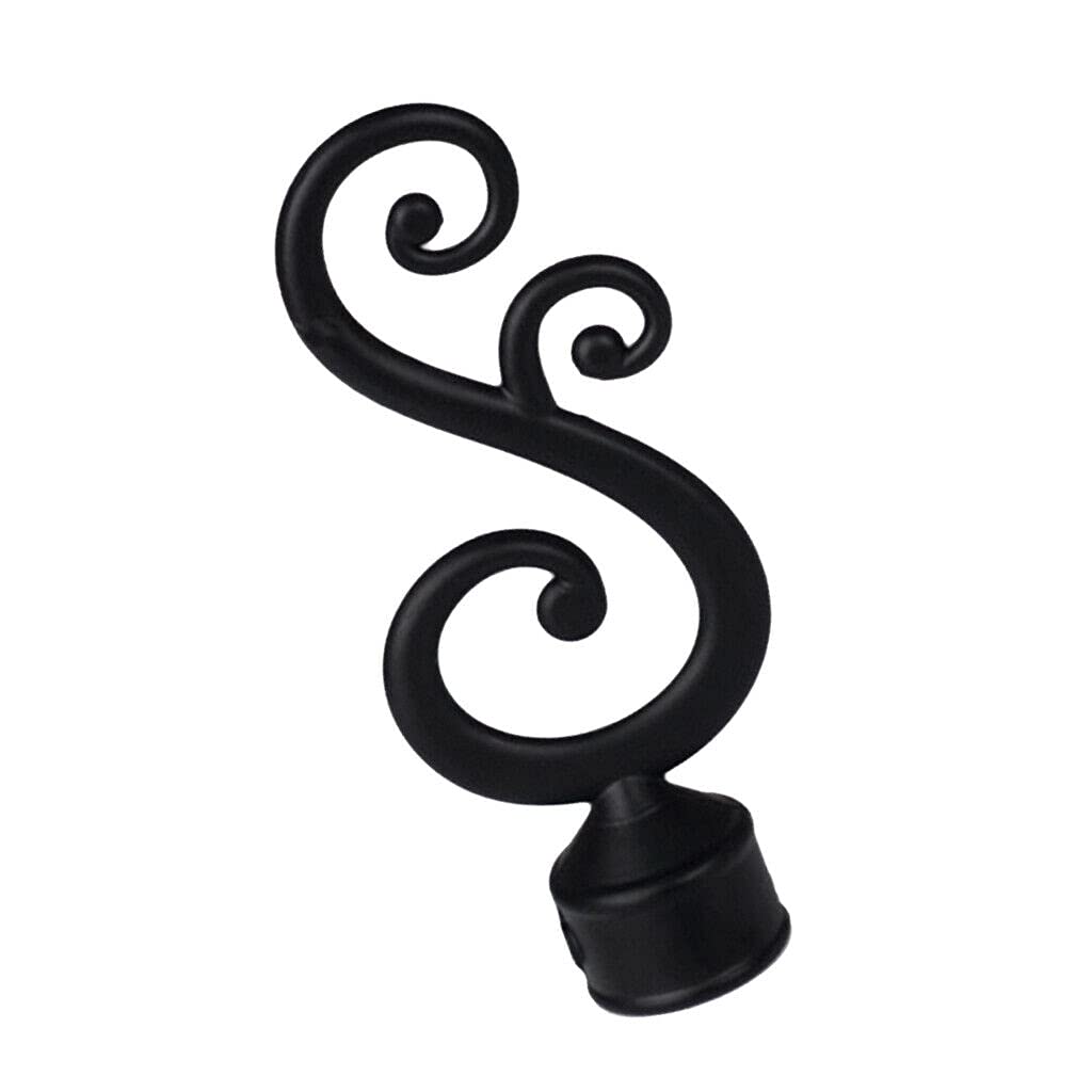 Ausuky Black 1Pcs Metal Curtain Pole Finial Window Drapery Rod Decorative End Head Accessories ( K)