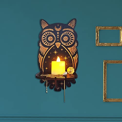 Wall Candle Holder Wooden Sconce Decor, Wall-Mounted Candlestick Crystal Display Shelf Wall Art Decorations For Living Room, Dining Room, Home And Office, Crafts Ornaments Gifts (Owl) #TOP7