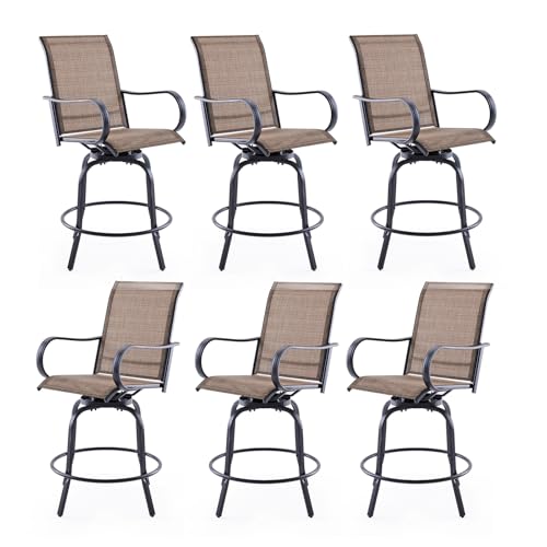 Image of Soohow Swivel Patio Bar Stools Set of 6, Swivel Outdoor Barstool with Textilene Fabric, Height Top Patio Chair All Weather Use, Ergonomic Comfort Bar Height Tall Outdoor Stools for Balcony, Poolside