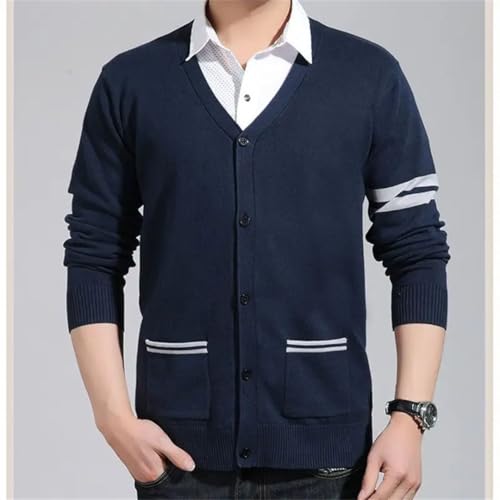 Men Korean Sweaters V-Neck Contrast Color Single Breasted Long Sleeve Cardigan Knitted Tops3