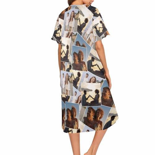 Custom Sleep Gown for Women Personalized Funny Face Moo Moos Pajamas Nightgown Short Sleeve Sleepwear Nightshirts3