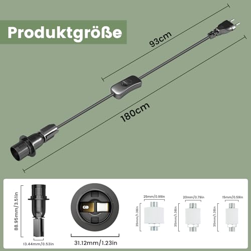 Bonlux Lampenfassung für Flaschen, Lampenfassung Flasche E14 mit Kabel und Schalter, Flaschenadapter Lampe, Flaschenlampenaufsatz, Flaschenlicht, DIY Flaschenlampe Aufsatz für Tischlampe, 2 Stück
