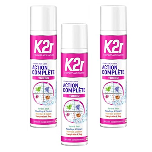 K2R Complete Turbo Set of 3 Actions - Aerosol (400ml) - Pre-Wash Stain Remover - All Types of Stains - Even Inlaid