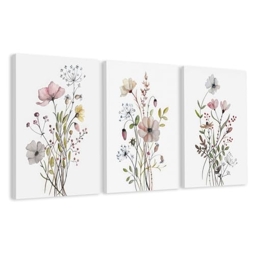 WRFON UnFramed Botanical Canvas Wall Art Set of 3, Watercolor